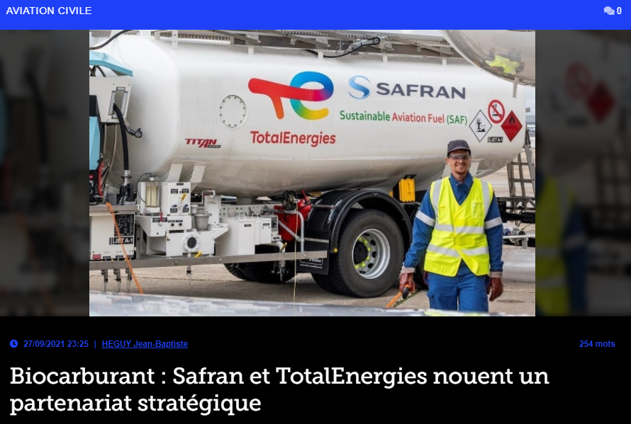 Biocarburant : Safran et TotalEnergies nouent un partenariat stratégique