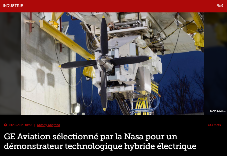 GE Aviation sélectionné par la Nasa pour un démonstrateur technologique hybride électrique